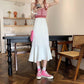 Ruffled Skirt Women's Summer High Waist Slim Mid-length A-line Skirt Solid Color Irregular Edge Fishtail Skirt