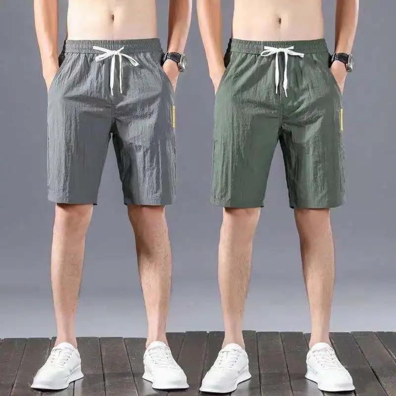 Ice Silk Men's Casual Pants Men's All-match Quick-drying Straight-leg Pants Sports Running Five-point Pants Men's Thin Beach Shorts Men