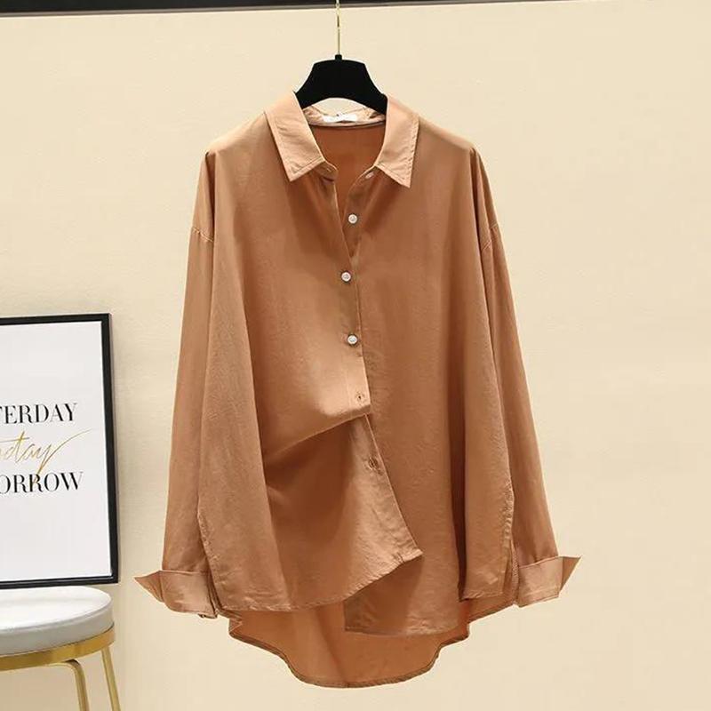 Cotton Shirt Women's 2021 Spring and Autumn Korean Version of Solid Color Long-sleeved Drape Loose Casual Sunscreen Shirt Top