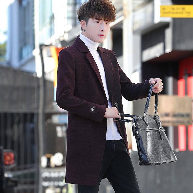 Men's Woolen Coat Long Windbreaker Man Jacket Overcoat for Male Casual Outwear Men Winter Clothing