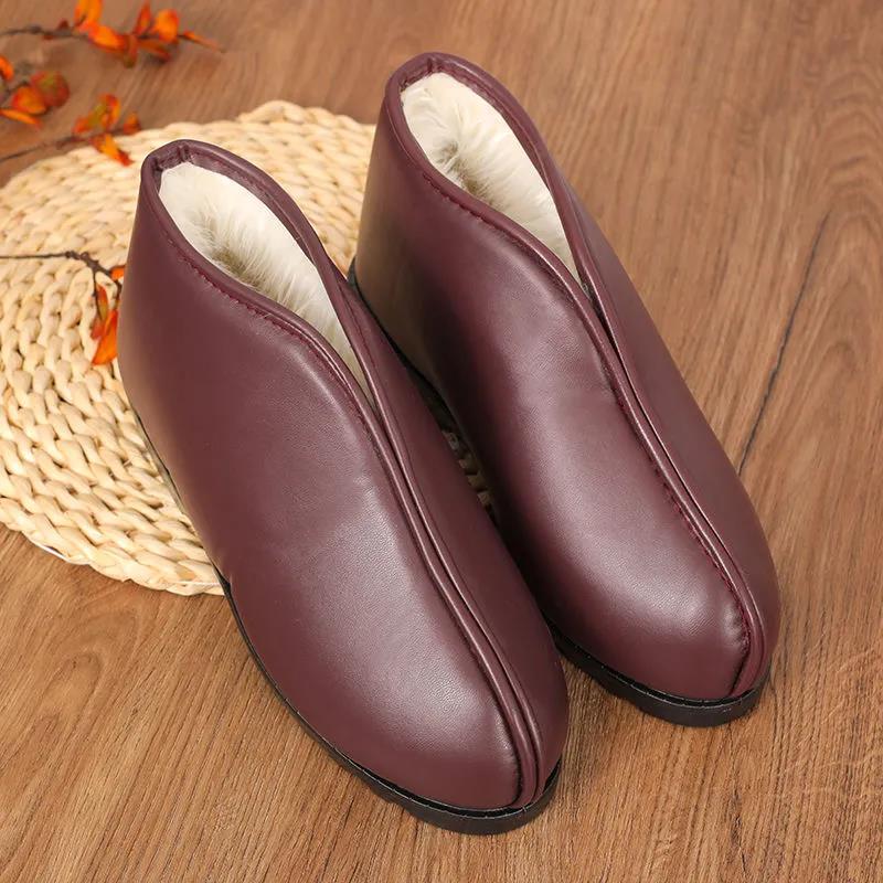 Cotton Shoes Men's Winter Women's Cotton Shoes Leather Cotton Shoes Plus Velvet Waterproof Non-slip Soft Sole Shoes for The Elderly