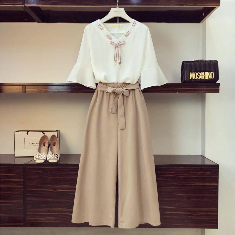 Pant Set for Women Half Sleeve Blouse Loose Pants Two Piece Set Outfits Summer