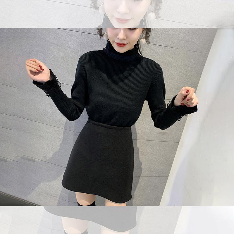 Pofulove flared sleeves lace shirt female long sleeve slim shirt Elegant cute sweater women