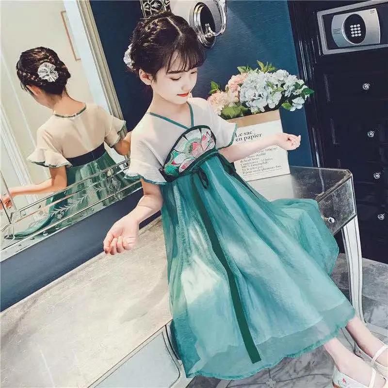 Hanfu Girl Chinese Style Super Fairy Dress Ancient Costume Skirt Elegant Children's Hanfu Lotus Spring and Summer Suit