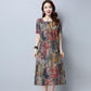 Round Neck Plus Size Loose Print Dress Short Sleeve Plus Size Women's Long Ethnic Style Long Sleeve Dress Loose Casualb