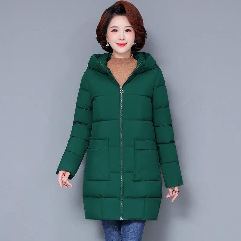 Ladies Middle-aged and Elderly Down Padded Jacket, Long Hooded Loose Mother's Padded Jacket, Padded Jacket