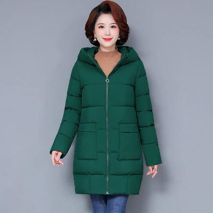 Ladies Middle-aged and Elderly Down Padded Jacket, Long Hooded Loose Mother's Padded Jacket, Padded Jacket
