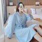 Women's Solid Sexy Long-sleeved Bathrobes Mid-length Spring Autumn Pajamas Dresses Casual Nightgown Pocket V-neck Loose Home Wear