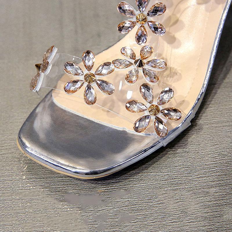 Women's Summer Roman Sandals All-match Fashionable Women's Shoes Crystal Transparent Chunky Heel High Heels