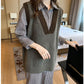 Autumn and Winter Retro Color Matching Vest V-neck Pullover Sleeveless Sweater Loose Casual Top