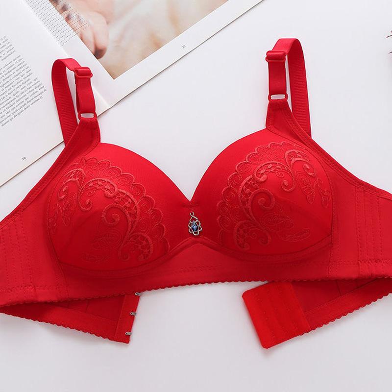 Large Size Bra Thin Section No Steel Ring Embroidery Cup Noodles Non-magnetic Underwear Women's Bra Lace Sexy and Cute