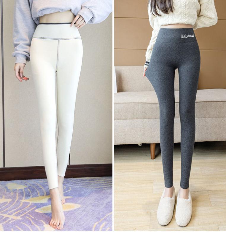 Lamb Velvet Leggings Women's Outer Wear High Waist Autumn and Winter Plus Velvet Thick Black Large Size Integrated Warm Cotton Trousers