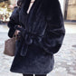 Faux Fur Jacket Winter Fashion V-neck Thickening Warm Waist Mid-length Fur Coat Suitable for Women