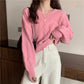 Sweater Women's Outer Wear Autumn and Winter V-neck Pullovers Lazy Inside with A Knitted Bottoming Shirt Top