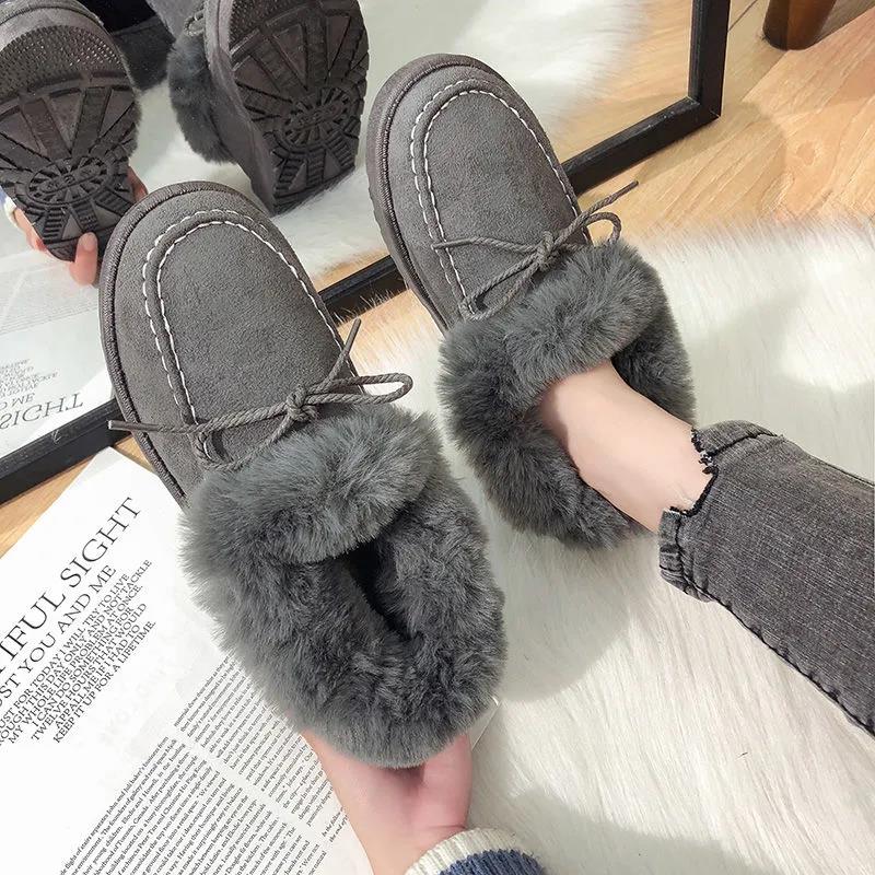 Women's Winter Plush Flat Shoes Solid Color Warm Doudou Shoes Large Size Versatile Cotton Shoes