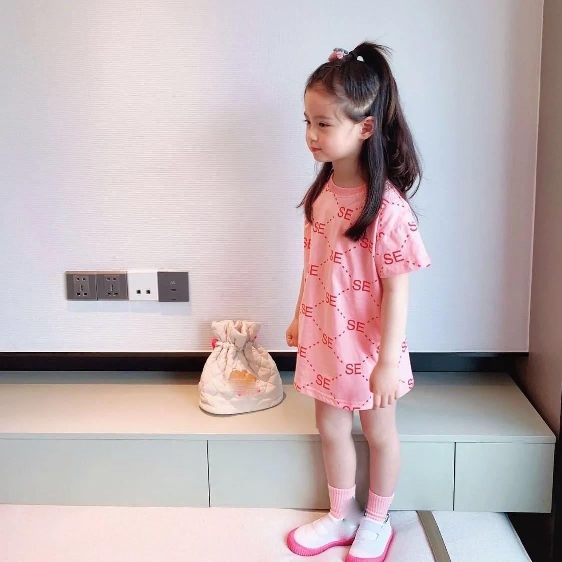 Children Dress Girls' Summer Printed Letter Short Sleeve T shirt Dress Korean Sweet Casual Dress Straight Dress