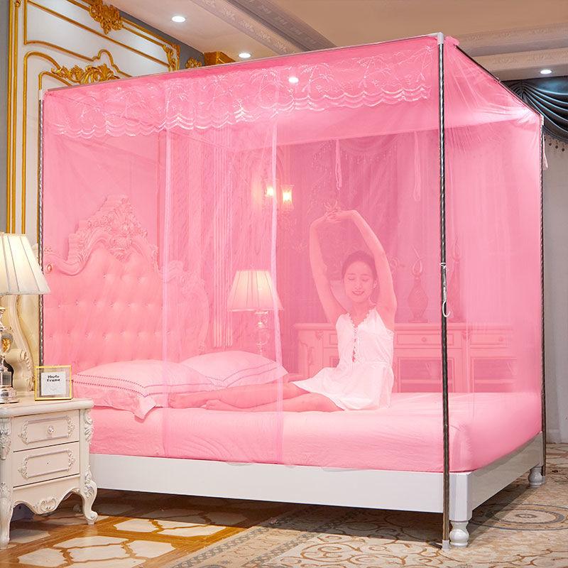 Lace Edge Decoration Old-fashioned Bed Encryption Mosquito Net Household Bedroom Square Top Single Double Mosquito Net with Rope Can Be Tied