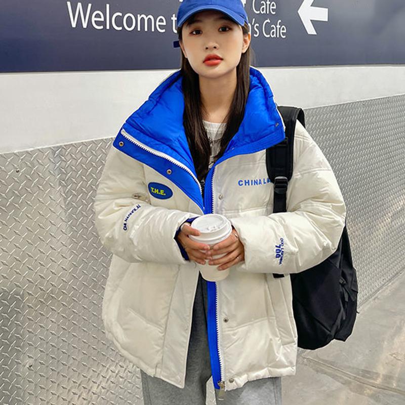 Glossy Short Women's Down Jacket Winter Korean Style Loose Cotton Clothes Casual Stand-collar Cotton Jacket