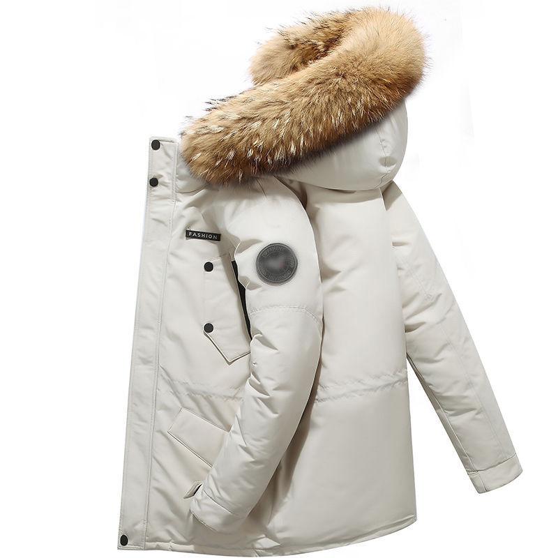 Winter Men's Down Jacket Mid-length Thick Plush Collar Down Jacket Casual Warm Jacket
