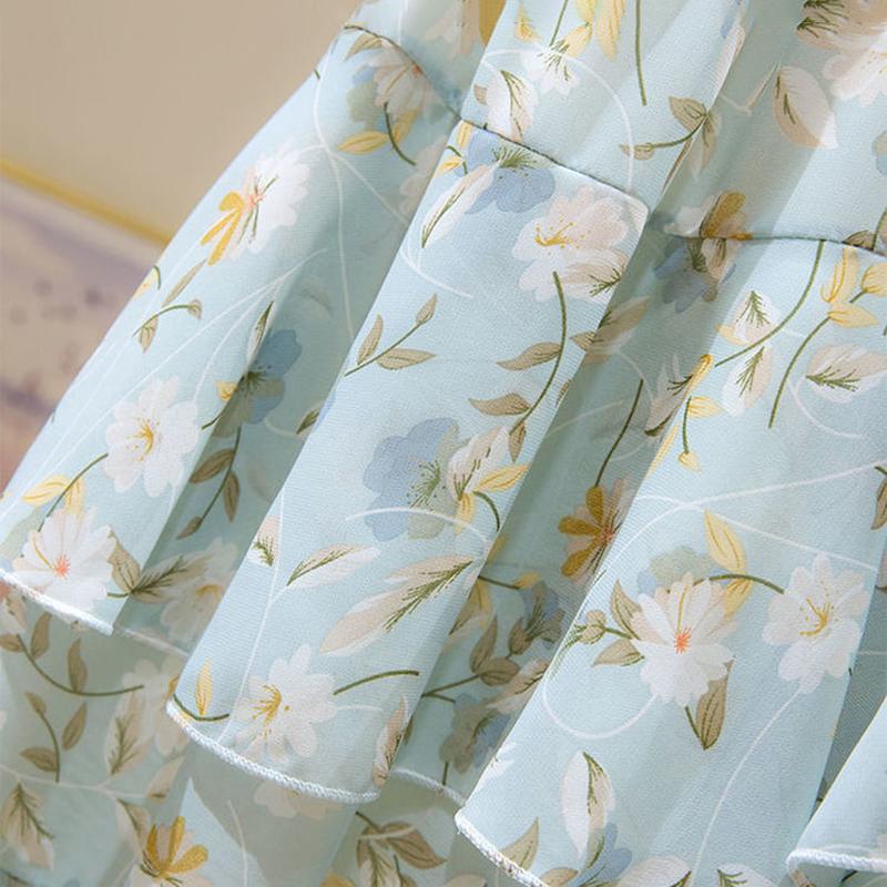 Printed Pattern Half-length Skirt Summer Floral Irregular Ruffled Wild A-line Super Fairy Cake Skirt Female Cute Skirt Fabric Light and Breathable