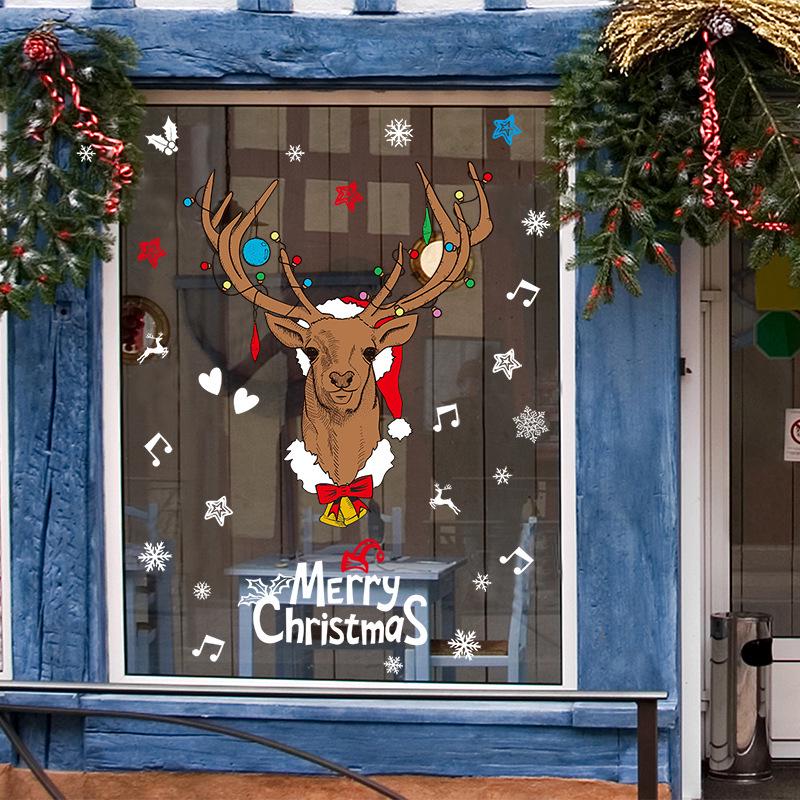 Cartoon Christmas Elk Wall Sticker Window Window Bedroom Wall Decoration PVC Removable Sticker