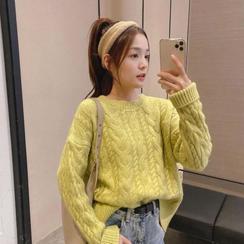 Thick Sweater Women Knitted Ribbed Pullover Sweater Long Sleeve Round Neck Jumper Soft Warm Autumn Winter