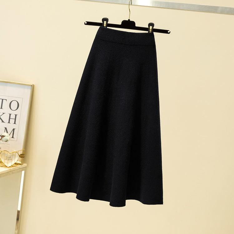 Women's Knitted Half-length Skirt Autumn Mid-length High-waist Elastic A-line Pleated Loose Skirt