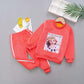 Double-faced Fleece Girls Two-piece Long-sleeved Plus Fleece Sweater Pants Spring, Autumn and Winter  Simple Fashion Suit Middle Small Children
