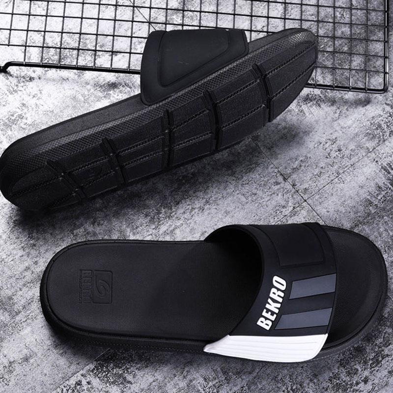 Size38-45 Summer Men Sandals Comfortable Non-slip PU Leather Pattern Stripe Beach Slippers Casual Outdoor Slippers Drag Flip Flops