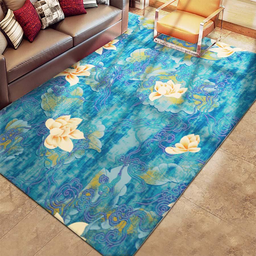 Traditional Chinese Style Flower 3D Living Room Carpet Bedroom Mat Rug Blanket Pad for Yoga Washable