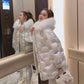Fluffy Big Fur Collar Disposable Sequins Shiny Down Padded Jacket Women Mid-length Thick Loose Bread Coat Warm Cotton Coat Jacket Women