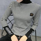 Black and white striped sweater women winter Turtleneck Pullovers long sleeve velvet thicken sweater