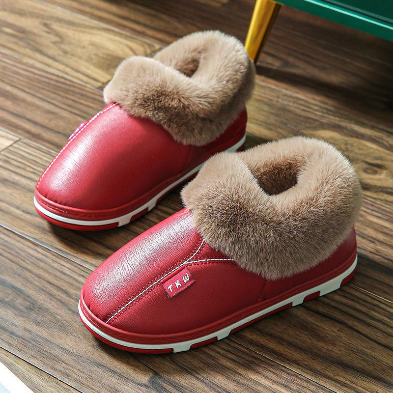 Warm and Velvet Thick-soled Cotton Shoes for Lovers Leather Waterproof Non-slip Bag Heel Shoes for Winter