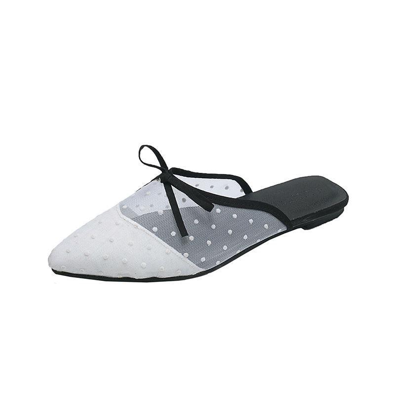 WTEMPO Lace Shoes Mesh Yarn Pointed Head Baotou Flat Wear Outside Sandals and Slippers Women's Shoes