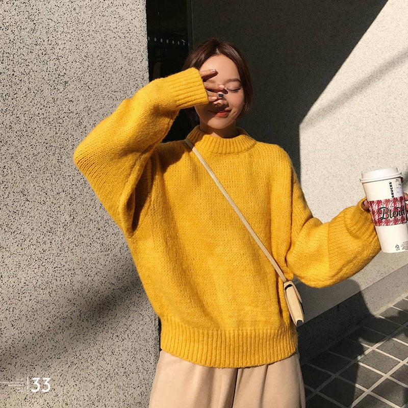 Girly ThickenLoos e Skin-friendly Sweater Loose Solid Color Crew Neck Bottoming KnitwearTop