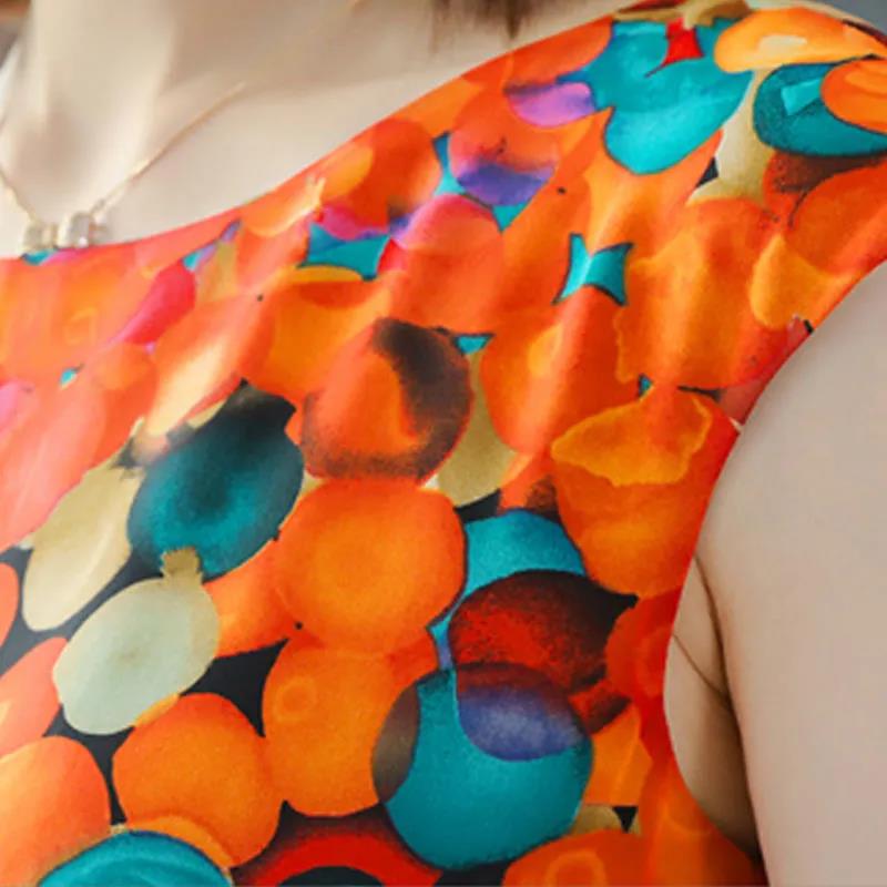 Printed Sleeveless Round Neck Dress Summer Loose Mid Length Women's Skirt