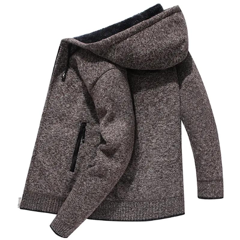 Sweater Men's Hooded Casual Young and Middle-aged Plus Velvet Thick Sweatshirts Pure Color To Keep Warm