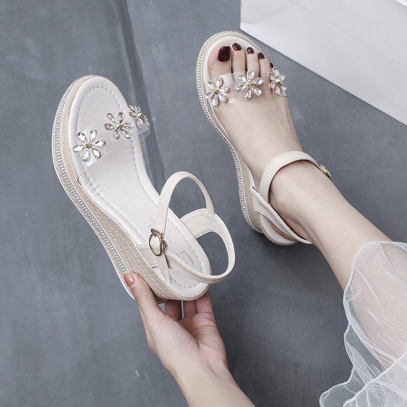 Women's Sandals Super High-heeled Wedge with Open Toe Flower Platform Sandals Waterproof Platform All-match Buckle Women's Shoes