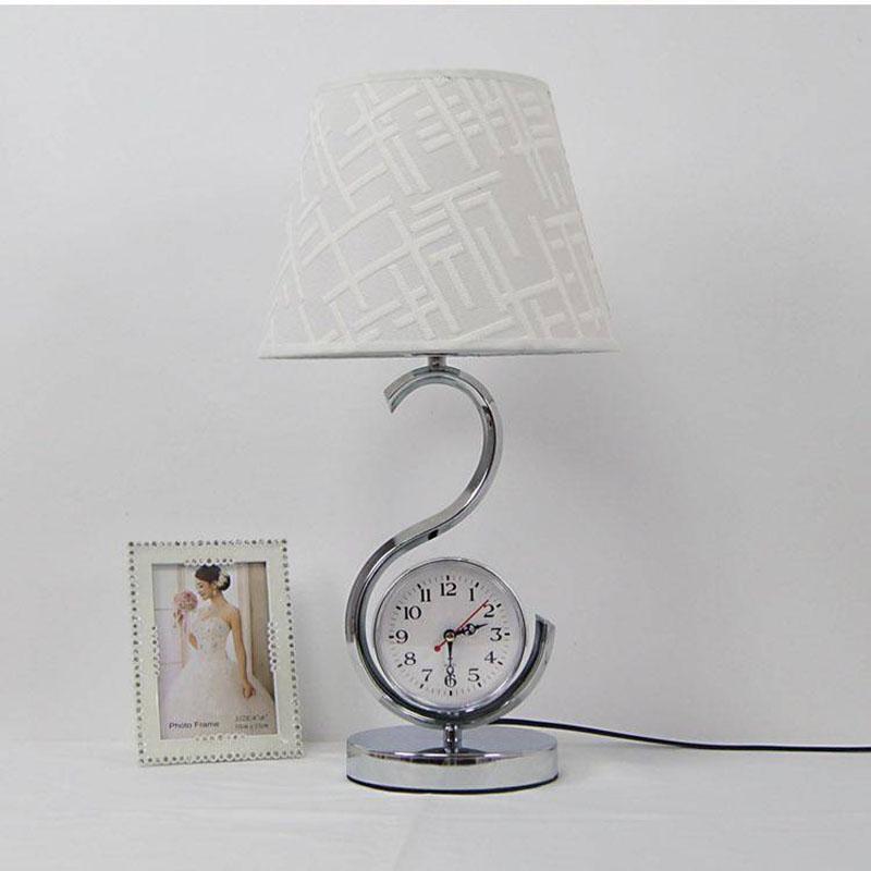 Modern Table Lamp Bedroom Bedside Lamp Living Room Decoration Fabric Lampshade Table Lamp with Clock