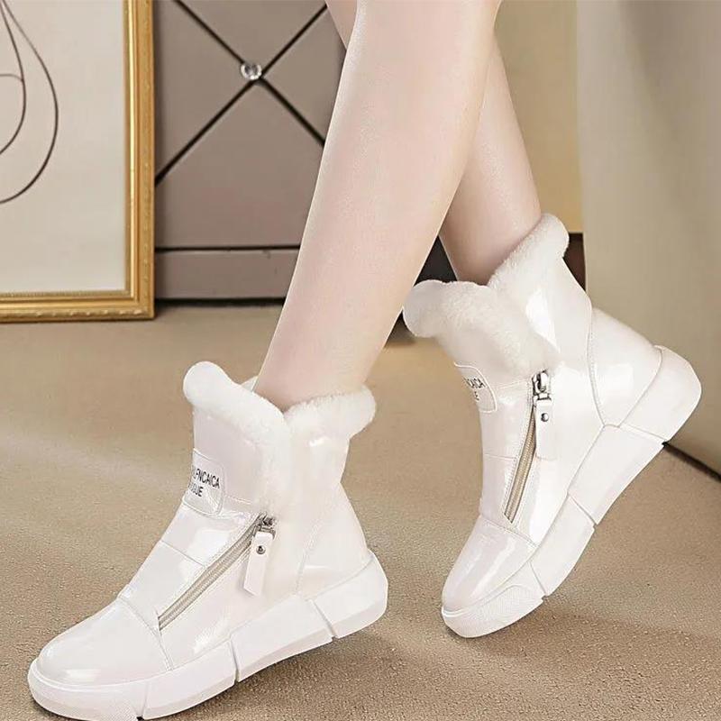 White Snow Boots Women Short Boots Plus Velvet Student Shoes Women Winter Cotton Shoes Women Flat Boots