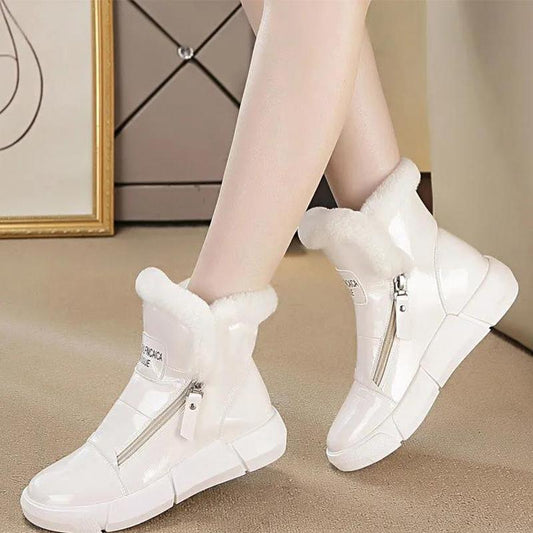 White Snow Boots Women Short Boots Plus Velvet Student Shoes Women Winter Cotton Shoes Women Flat Boots