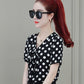 Chiffon Shirt Women's Short-sleeved Loose Top Cover Belly Shirt Shirt Black and White Polka Dot Chiffon Shirt Temperament Elegant Lady Style