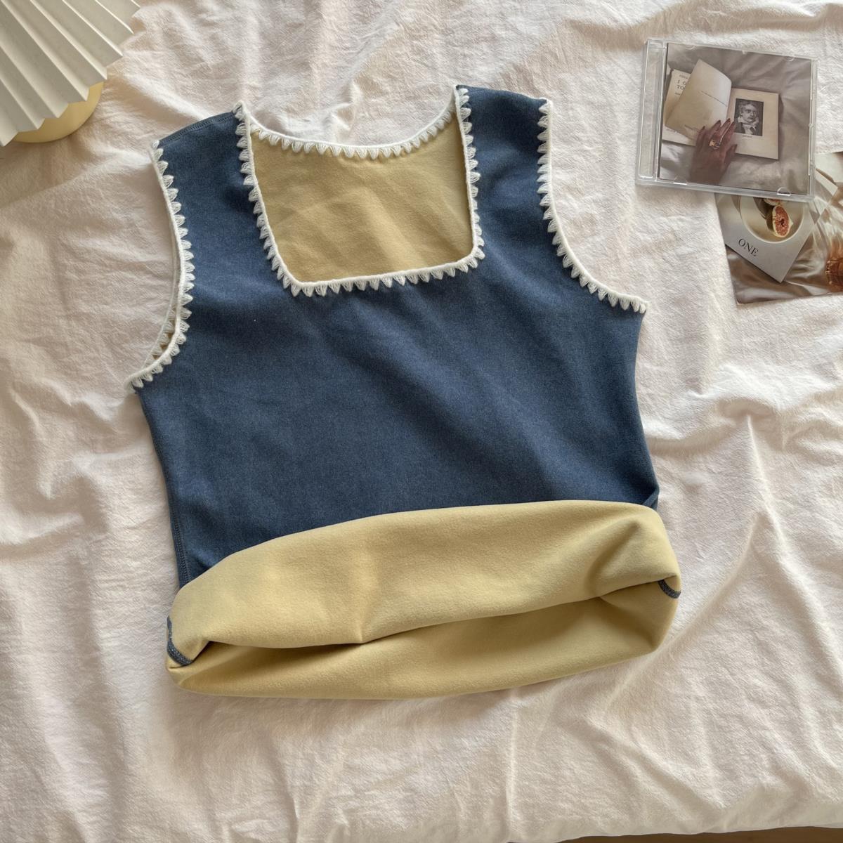 Velvet Women Vest Sexy Winter Thermals Square Neck Sleeveless Warm Body Tops Slim Solid Seamless Inner Wear Thermal Underwear
