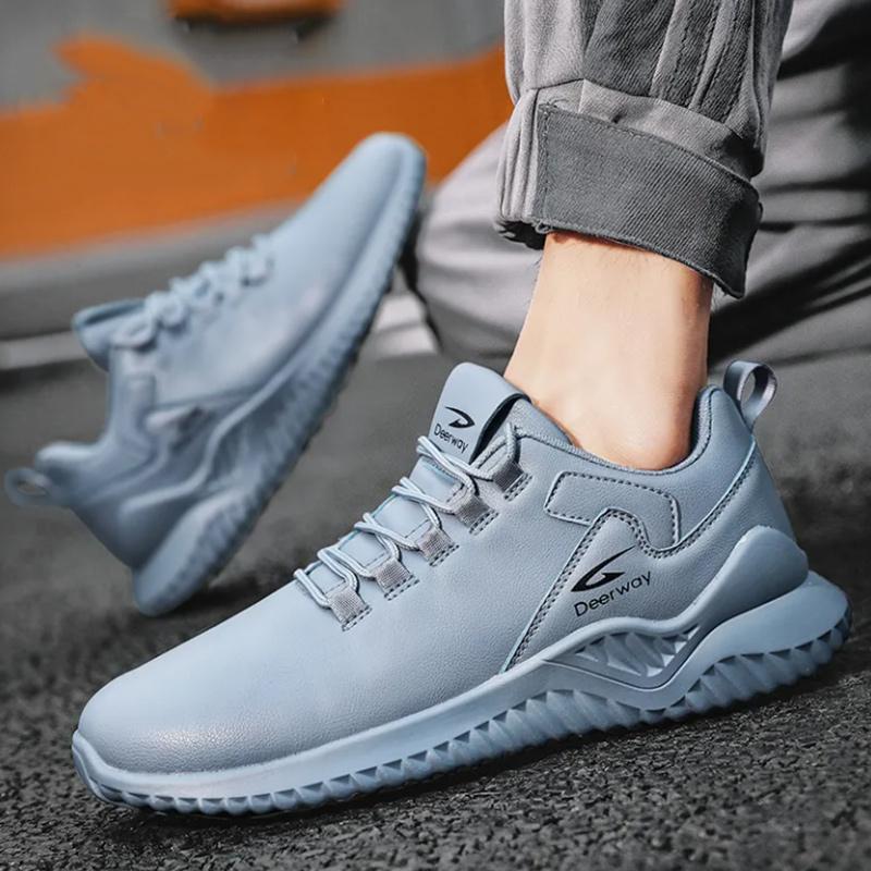 Men's Sneakers Fashion Versatile Running Shoes Lightweight Leather Surface Waterproof Skid Plate Shoes