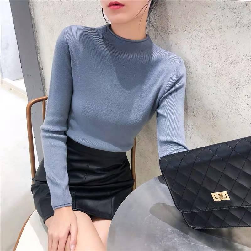 Winter Half-high-neck Slim-fitting Sweater Pullover Women Slim High Stretch Bottoming Shirt