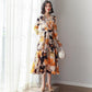 Floral skirt woman long dress large size long sleeve dress female spring and autumn clothing