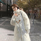 Down Jacket Winter Thick Horn Buckle Hooded Cotton-padded Jacket Korean Version of The Diamond Lattice Mid-length Over-the-knee Down Jacket for Women