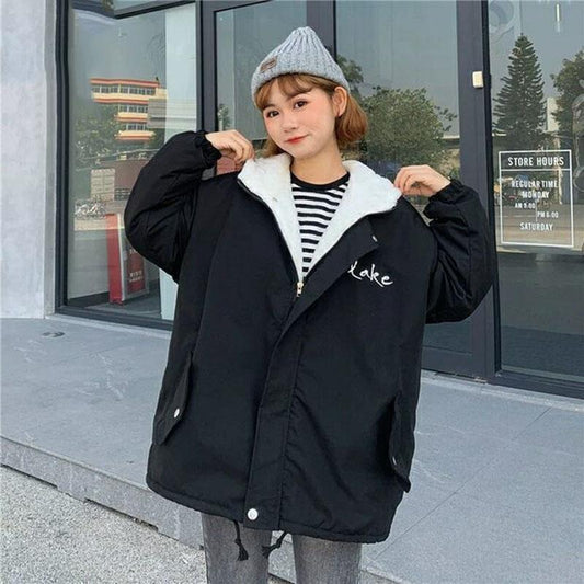 Autumn and Winter Imitation Lamb Wool Coat Korean Thick Loose Cotton Coat Wide Casual Hooded Women's Cotton Coat