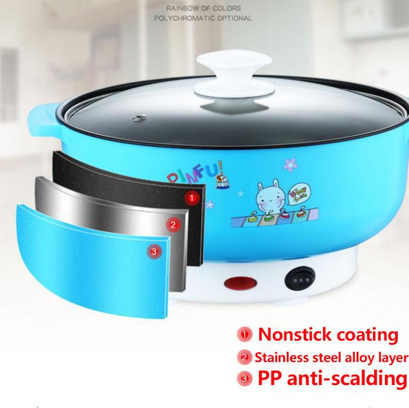 1000W Double Gear Electric Heat Pot 28cm Non-stick Cookware Boiling Soup Pot with 1 Steamer for Family