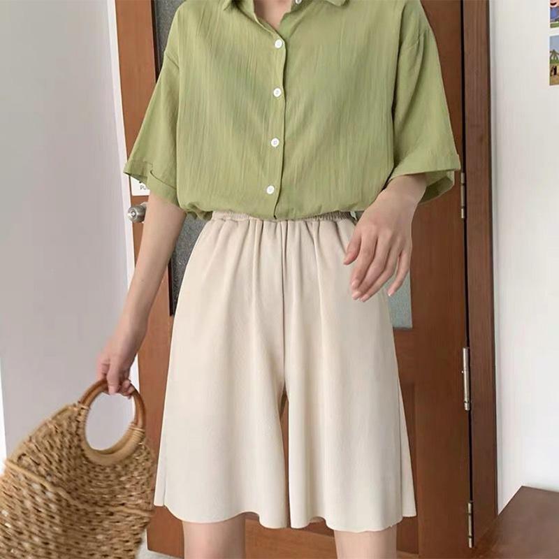 Ice Silk Wide-leg Large Size Sports Shorts Women's Summer Loose High-waisted Thin Trousers Thin Casual Five-point Pants